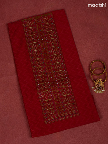 Chanderi dress material red and dark brown with allover prints & embroidery mirror work neck pattern and bottom & chiffon dupatta