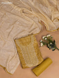 Cotton dress material mustard yellow and cream with allover thread weaves & sequin embroidery work neck pattern and bottom & dupatta