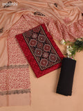 Cotton dress material kumkum red and black with allover buttas prints & ajrakh patch work neck pattern and bottom & dupatta