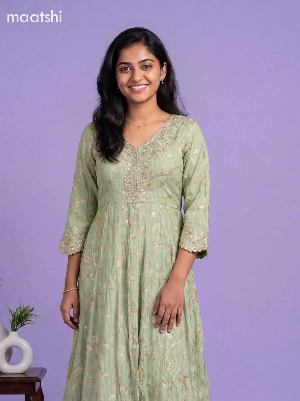 Mild Pista Green Art Silk Embroidery Work Anarkali Suit
