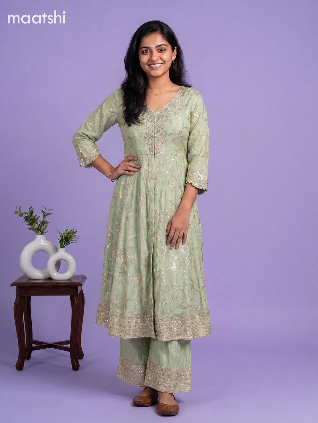 Mild Pista Green Art Silk Embroidery Work Anarkali Suit