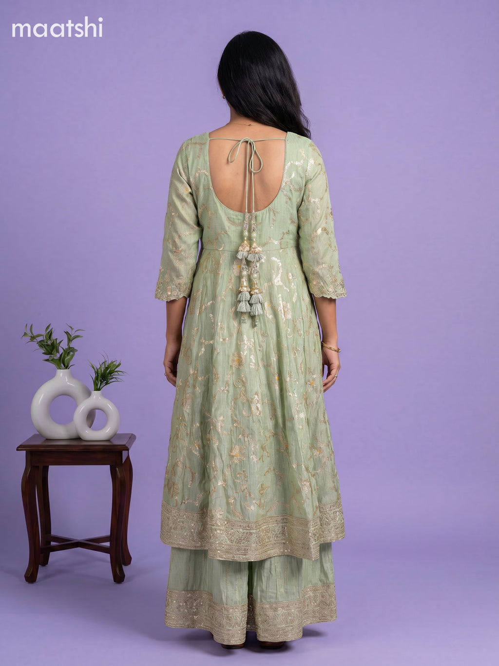 Mild Pista Green Art Silk Embroidery Work Anarkali Suit