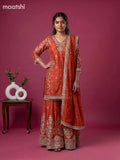 Dark Rust Art Tussar Embroidery Work Anarkali Suit