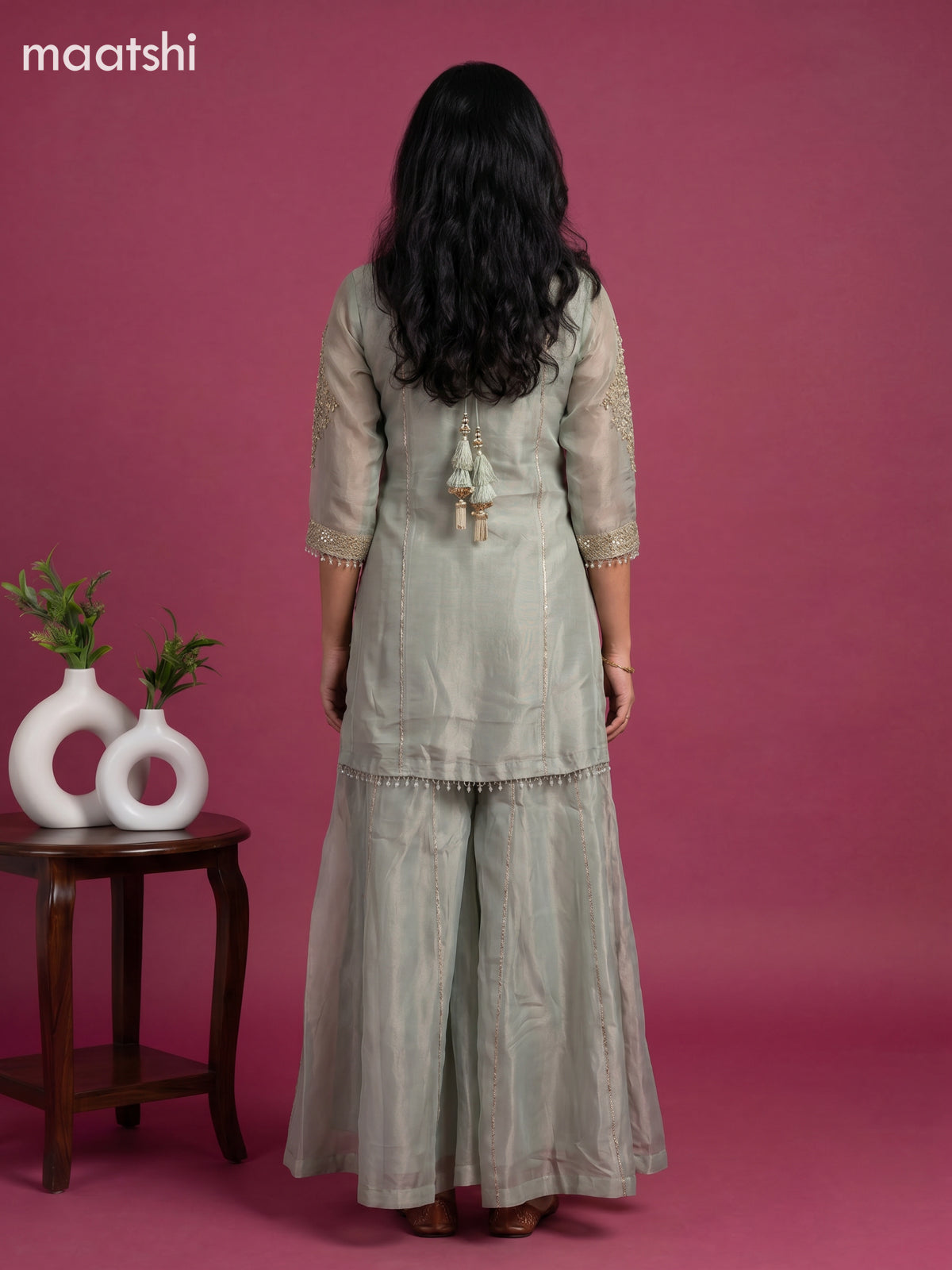 Pastel Blue Tissue Party Wear Embroidery Work Straight Suit