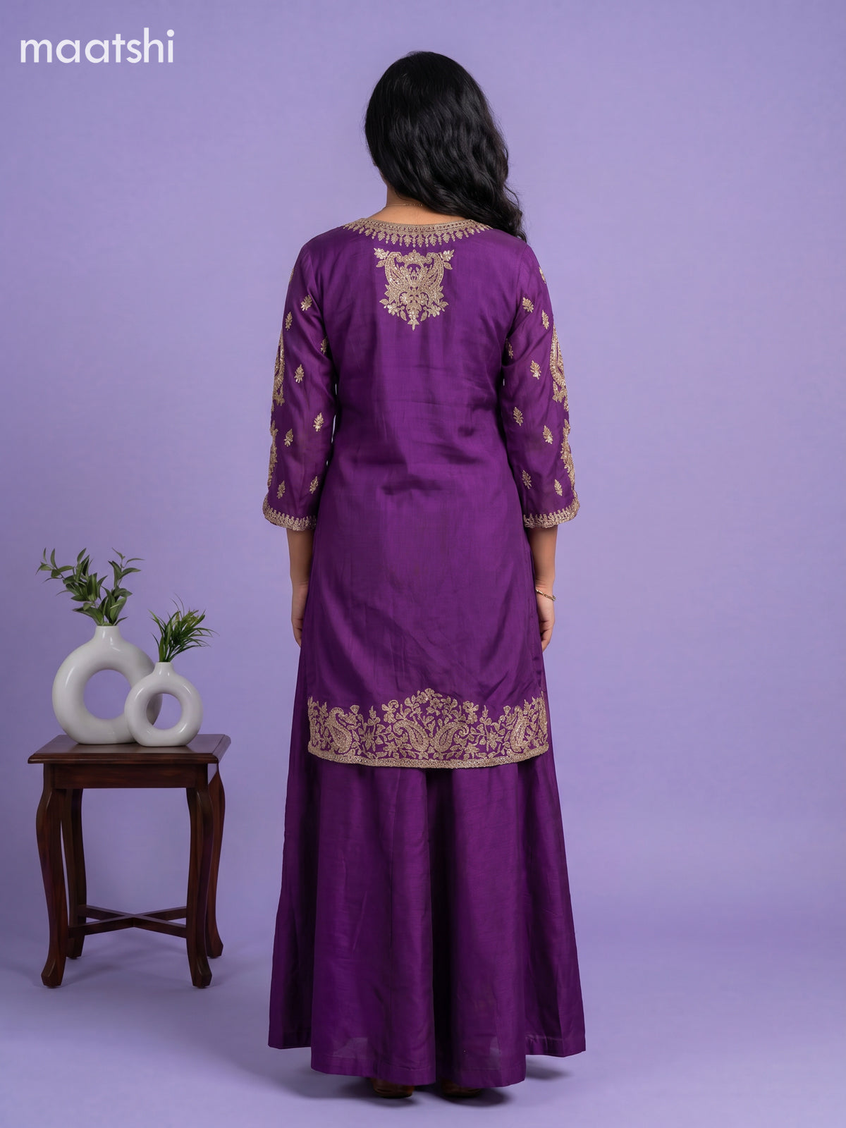 Violet Art Tussar Embroidery Work Straight Suit
