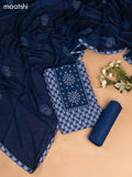 Cotton dress material indigo blue with allover batik butta prints & embroidery sequin work neck pattern and bottom & dupatta
