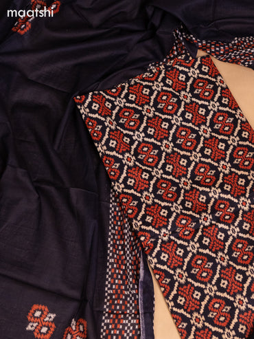 Cotton dress material black with allover ikat weaves and bottom & dupatta