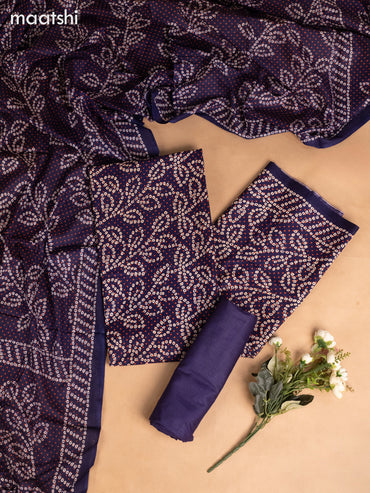 Cotton dress material navy blue with allover bandhini prints and bottom & dupatta