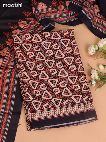 Cotton dress material black and beige with allover geometric prints and bottom & dupatta