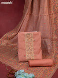 Munga cotton dress material peach shade with woven buttas & beaded zardosi work neck pattern and bottom & thread zari dupatta