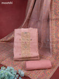 Munga cotton dress material peach pink with woven buttas & beaded zardosi work neck pattern and bottom & thread zari dupatta