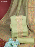 Munga cotton dress material green with woven buttas & beaded zardosi work neck pattern and bottom & thread zari dupatta