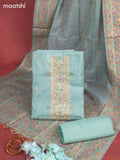 Munga cotton dress material teal shade with woven buttas & beaded zardosi work neck pattern and bottom & thread zari dupatta