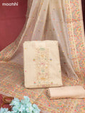 Munga cotton dress material beige with woven buttas & beaded zardosi work neck pattern and bottom & thread zari dupatta