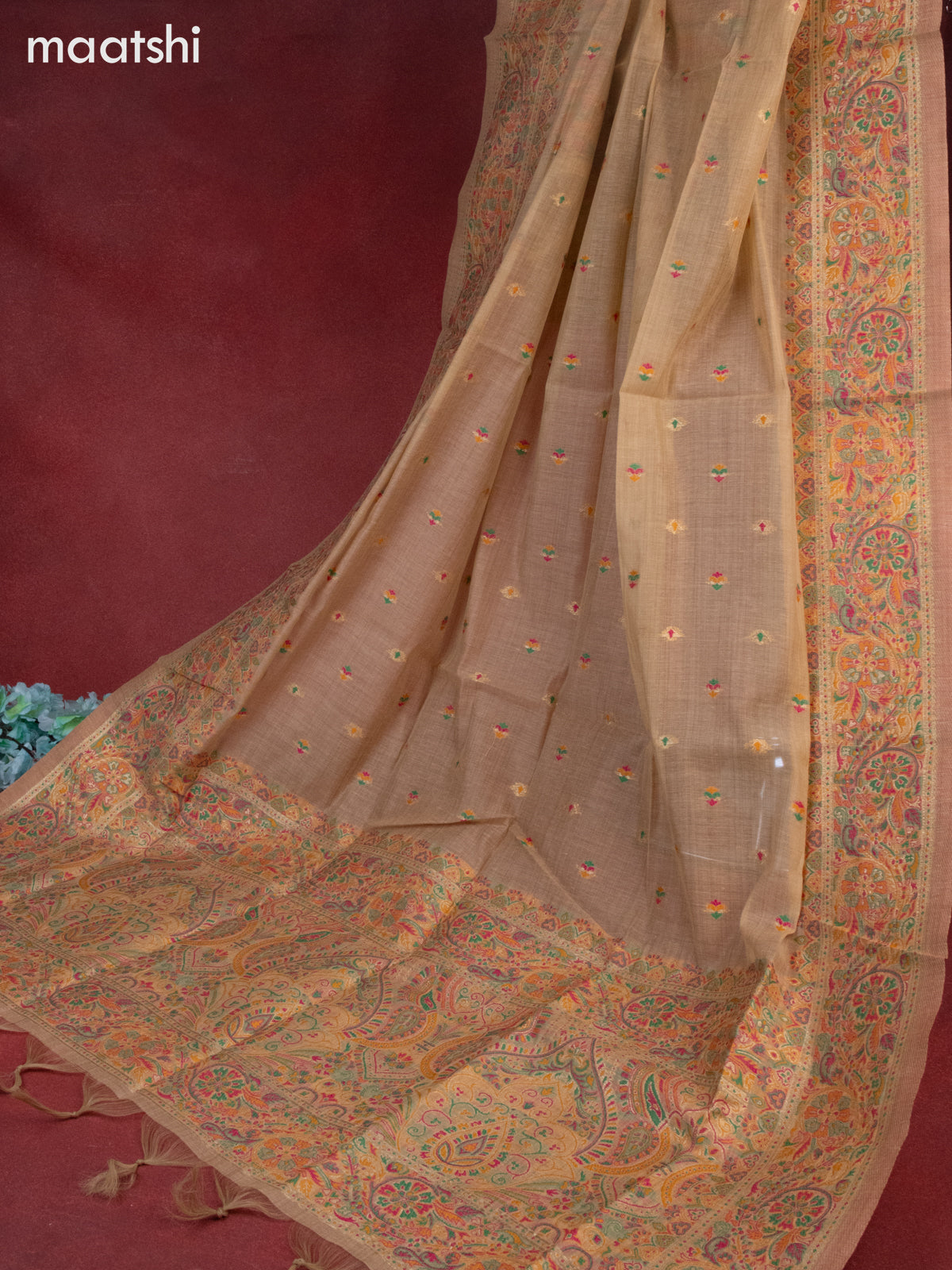 Munga cotton dress material sandal with woven buttas & beaded sequin work neck pattern and bottom & thread zari dupatta