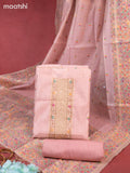 Munga cotton dress material peach pink with woven buttas & beaded sequin work neck pattern and bottom & thread zari dupatta