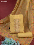 Munga cotton dress material yellow shade with woven buttas & beaded sequin work neck pattern and bottom & thread zari dupatta