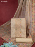 Munga cotton dress material beige with woven buttas & beaded sequin work neck pattern and bottom & thread zari dupatta