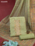 Munga cotton dress material pista green with woven buttas & beaded sequin work neck pattern and bottom & thread zari dupatta