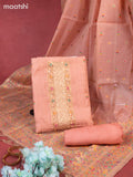 Munga cotton dress material peach shade with woven buttas & beaded sequin work neck pattern and bottom & thread zari dupatta