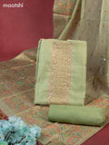 Munga cotton dress material pista green with woven buttas & beaded zardosi work neck pattern and bottom & thread zari dupatta