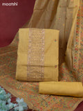 Munga cotton dress material yellow shade with woven buttas & beaded zardosi work neck pattern and bottom & thread zari dupatta