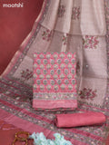 Munga cotton dress material peach pink with allover floral buttas & sequin kantha stich work and bottom & dupatta