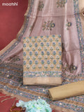 Munga cotton dress material beige with allover floral buttas & sequin kantha stich work and bottom & dupatta