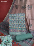 Munga cotton dress material teal shade with allover floral buttas & sequin kantha stich work and bottom & dupatta