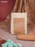 Munga cotton dress material beige and brown shade with sequin & kantha stich work neck pattern and bottom & french knot dupatta