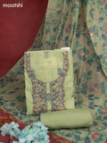 Munga cotton dress material green shade with woven buttas & embroidery work neck pattern and bottom & thread zari dupatta