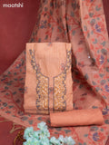 Munga cotton dress material peach shade with woven buttas & embroidery work neck pattern and bottom & thread zari dupatta