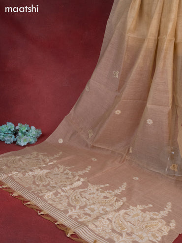 Munga cotton dress material sandal with woven buttas & french knot kantha stich work and bottom & thread zari dupatta