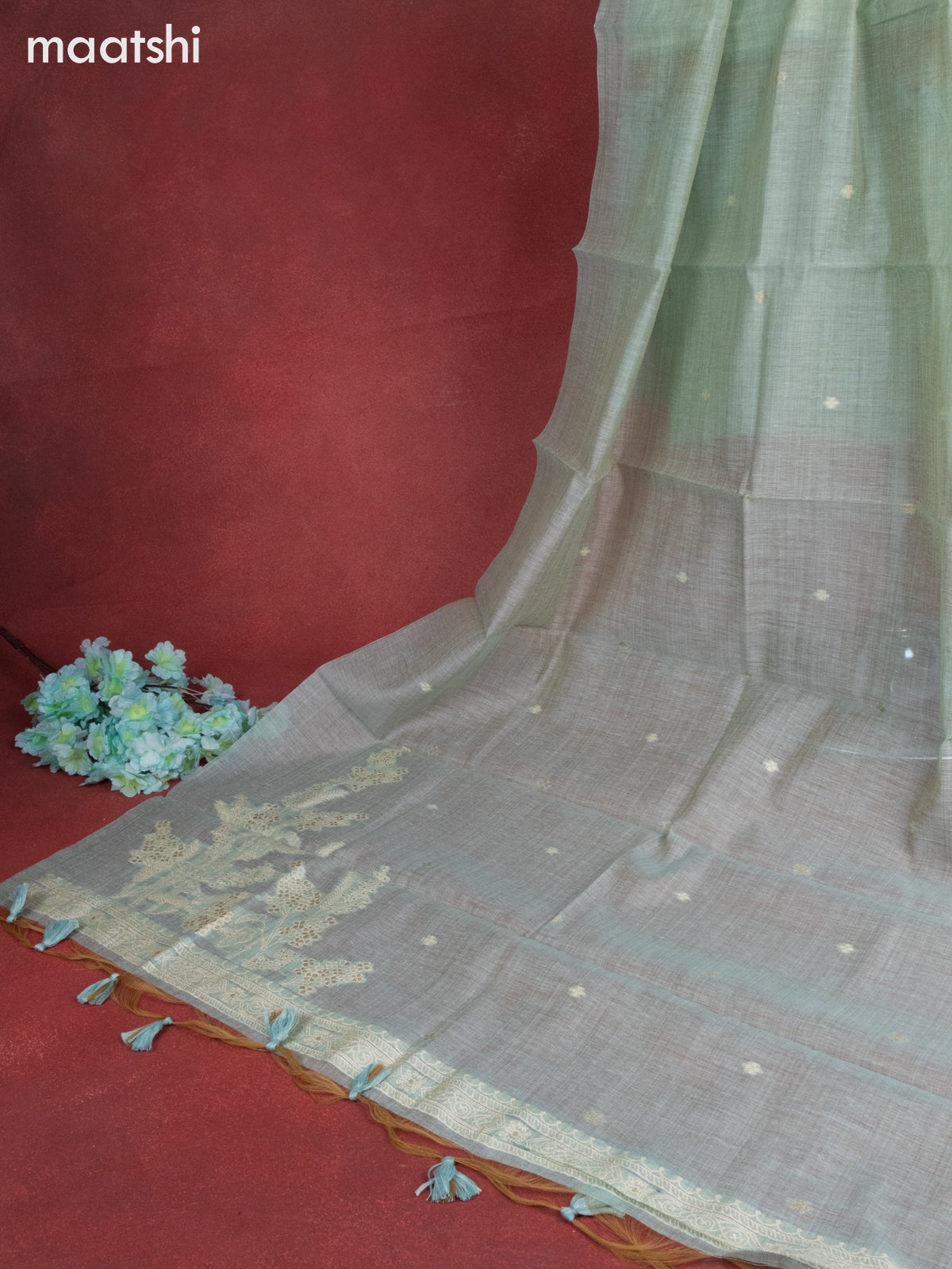 Munga cotton dress material teal shade with woven buttas & sequin embroidery work neck pattern and bottom & thread zari dupatta