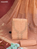 Munga cotton dress material peach shade with woven buttas & sequin embroidery work neck pattern and bottom & thread zari dupatta