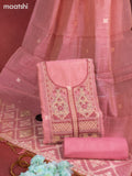 Munga cotton dress material peach pink with thread woven buttas & embroidery work and bottom & thread zari dupatta