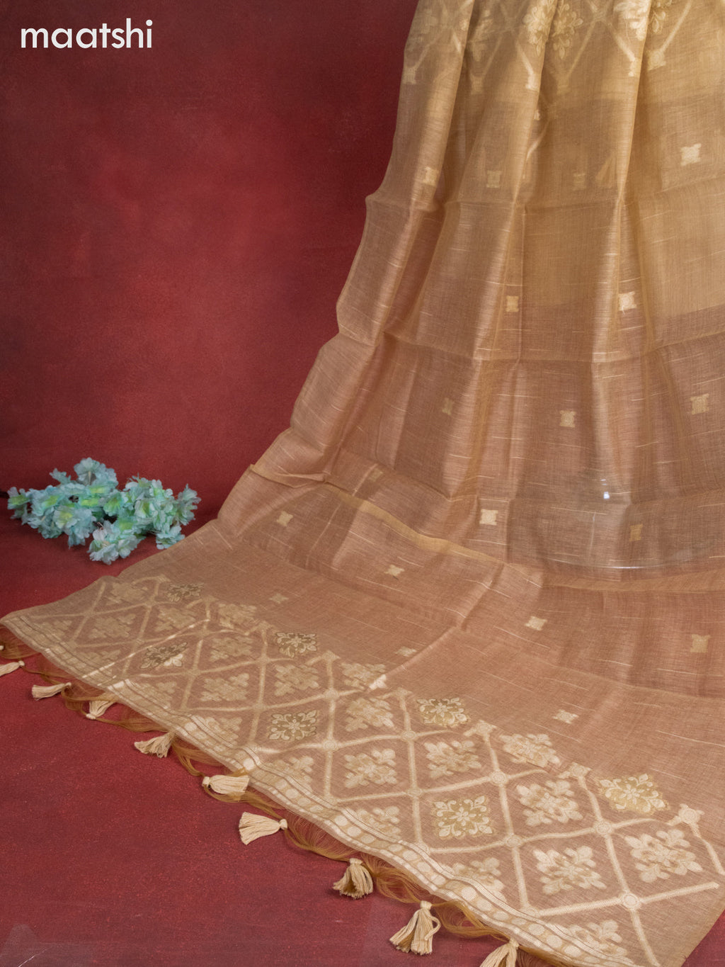 Munga cotton dress material sandal with thread woven buttas & embroidery work and bottom & thread zari dupatta