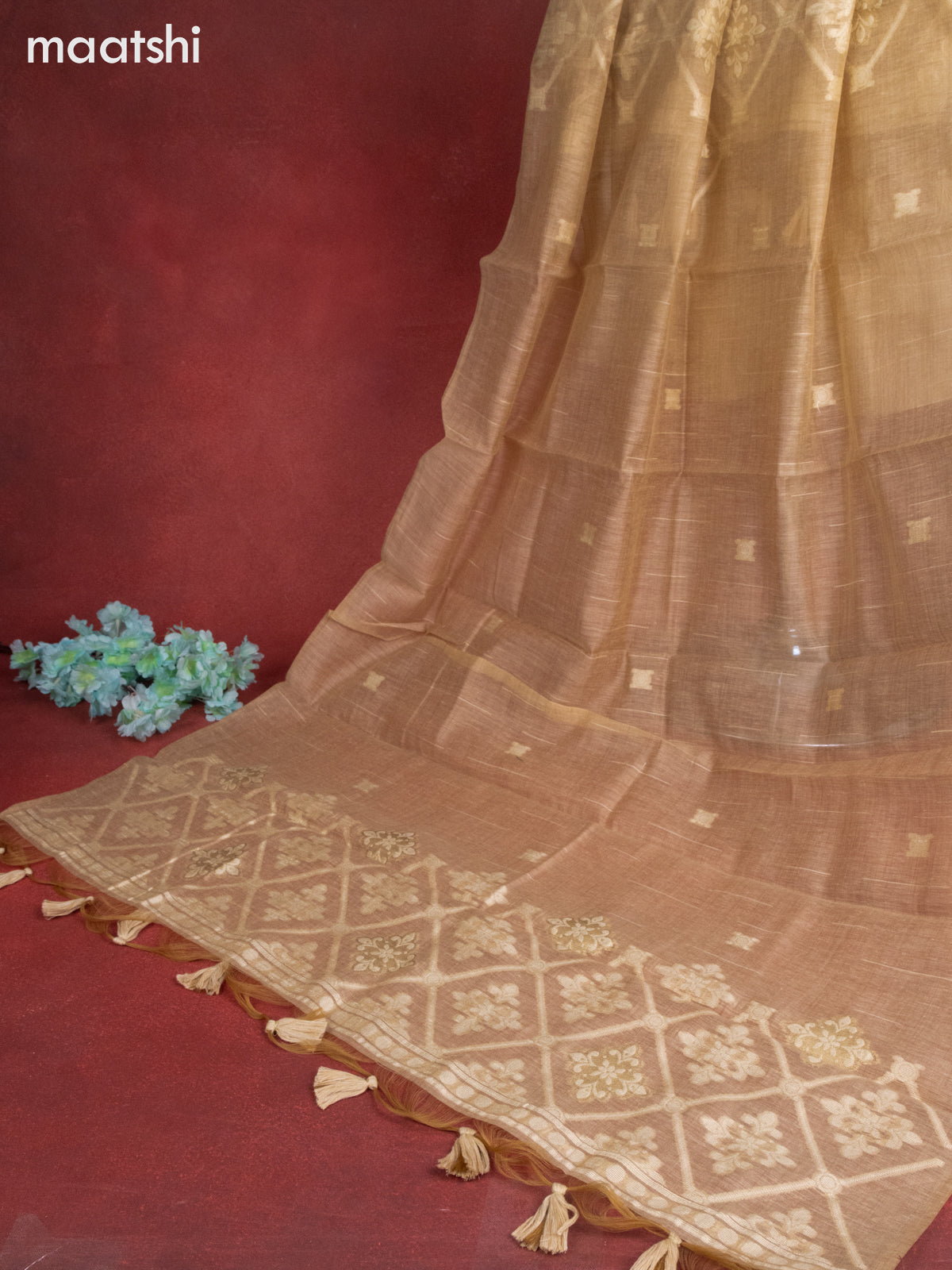 Munga cotton dress material sandal with thread woven buttas & embroidery work and bottom & thread zari dupatta