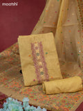 Munga cotton dress material pale yellow with woven buttas & sequin beaded work neck pattern and bottom & thread zari dupatta