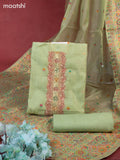 Munga cotton dress material pista green with woven buttas & sequin beaded work neck pattern and bottom & thread zari dupatta