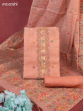 Munga cotton dress material peach shade with woven buttas & sequin beaded work neck pattern and bottom & thread zari dupatta