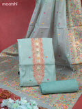 Munga cotton dress material teal shade with woven buttas & sequin beaded work neck pattern and bottom & thread zari dupatta