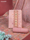 Munga cotton dress material peach pink with woven buttas & sequin beaded work neck pattern and bottom & thread zari dupatta