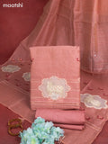 Munga cotton dress material peach pink with woven buttas & pichwai prints french knot work and bottom & thread zari dupatta