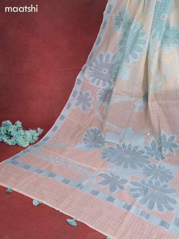 Munga cotton dress material pastel blue with woven buttas & french knot work and bottom & thread zari dupatta