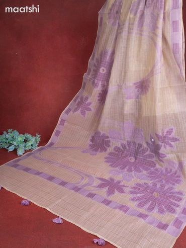 Munga cotton dress material purple shade with woven buttas & french knot work and bottom & thread zari dupatta