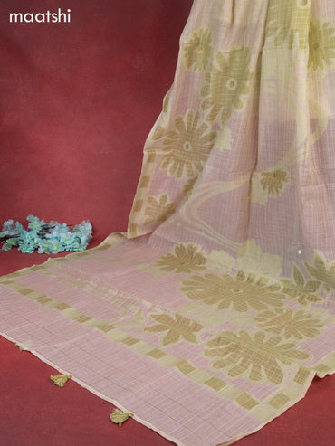 Munga cotton dress material green shade with woven buttas & french knot work and bottom & thread zari dupatta