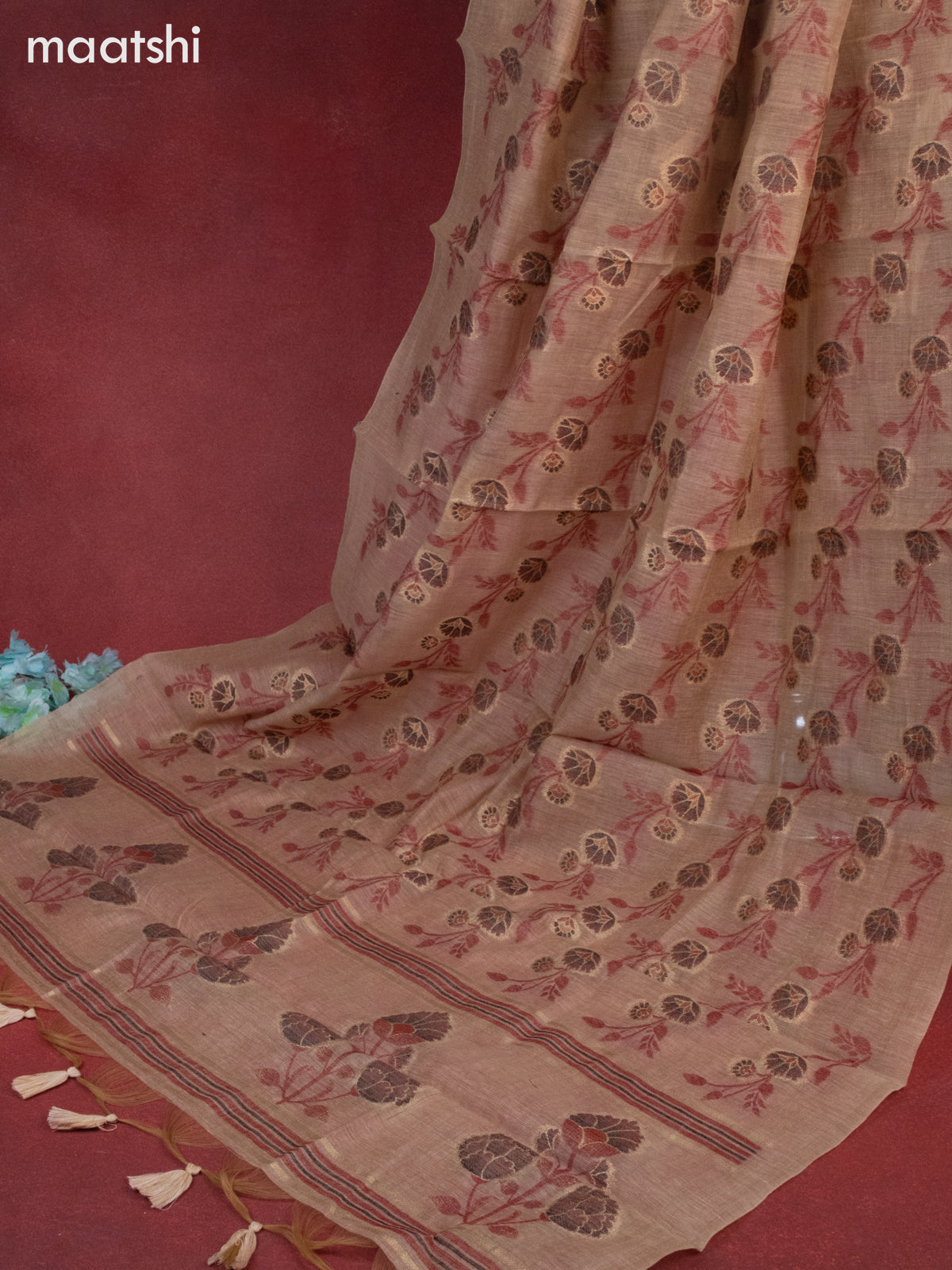 Munga cotton dress material sandal with thread buttas & sequin beaded work neck pattern and bottom & thread zari dupatta