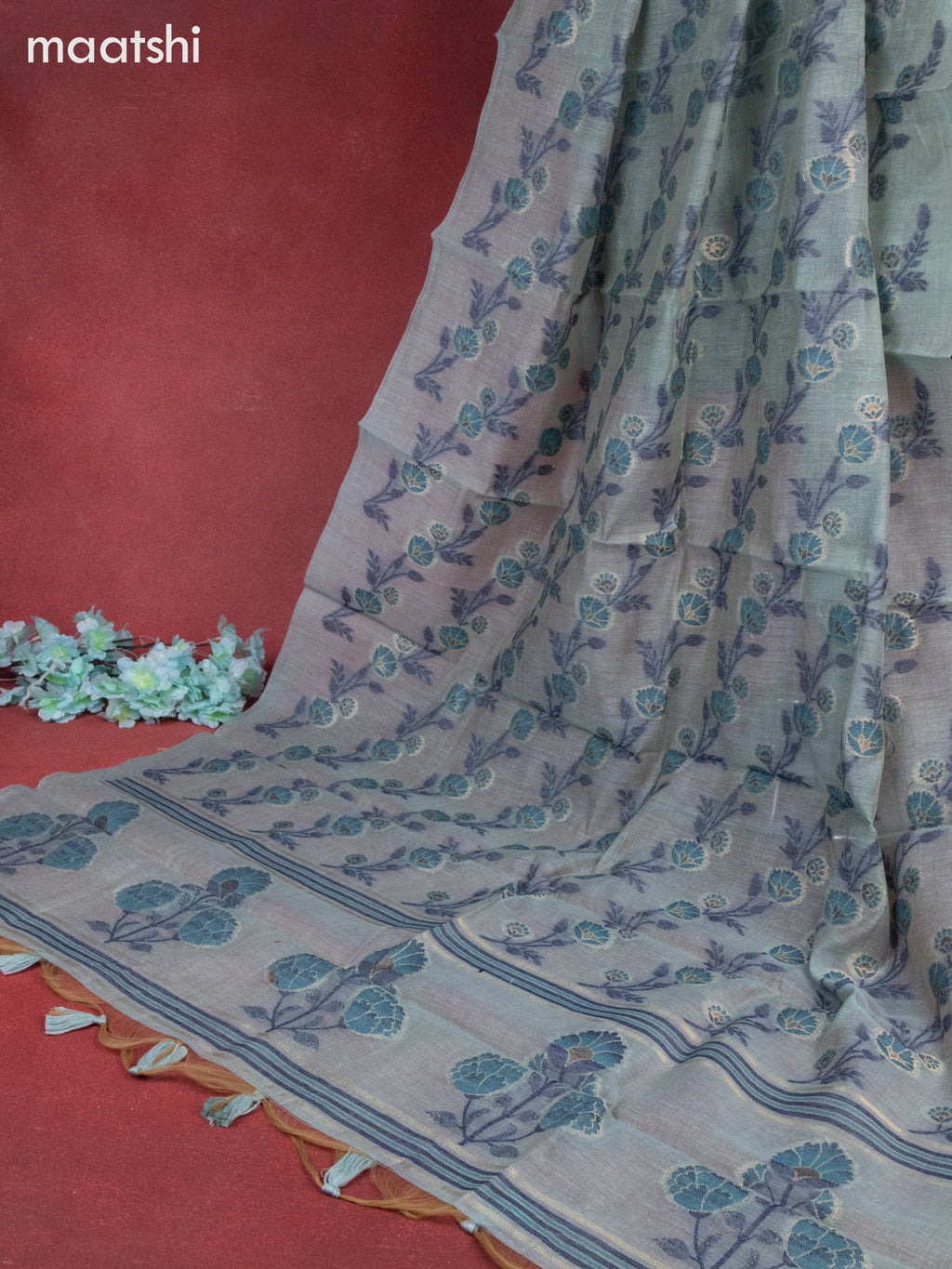 Munga cotton dress material teal blue shade with thread buttas & sequin beaded work neck pattern and bottom & thread zari dupatta