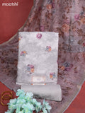 Linen cotton dress material grey with floral buttas & sequin embroidery work and bottom & printed zari dupatta
